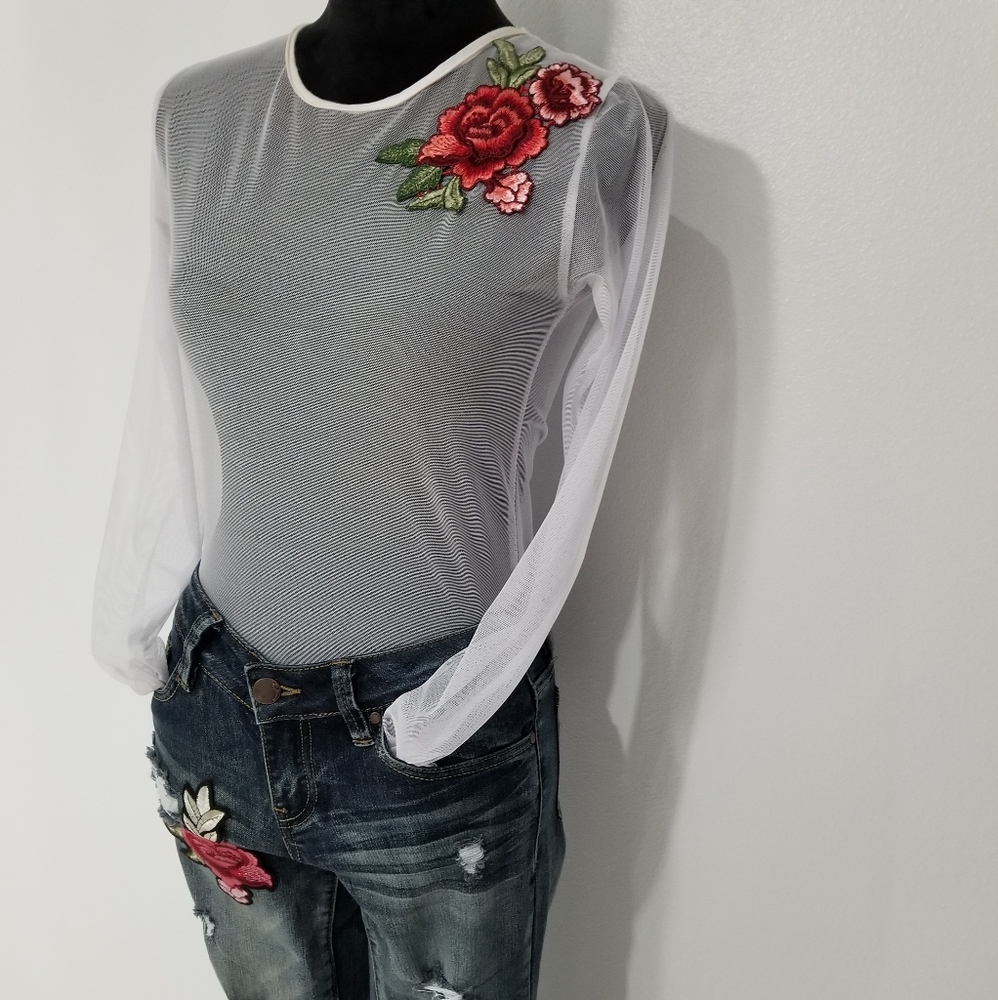 White Sheer Long Sleeve Blouse